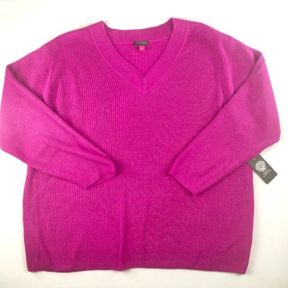 Vince Camuto Sweater Solid Magenta V Neck Women 3X - Picture 2 of 4